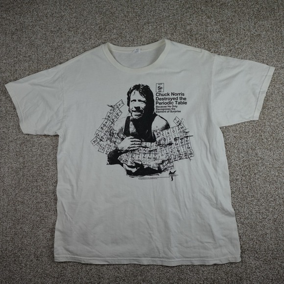 Chuck Norris Destroyed the Periodic Table Funny Graphic T-Shirt White Large - Picture 2 of 6